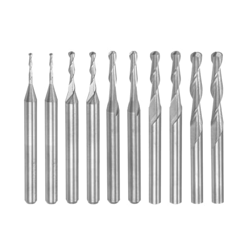 QUARKZMAN 10 Stück Kugelfräser CNC-Fräser, 1/8" Schaft 1.0-3.175mm Spiral Upcut 2 Flöten Vollhartmetall Fräswerkzeuge für PCB Acryl Kunststoff Holz Aluminium