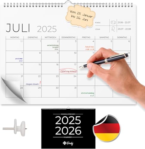 Finoly Kalender 2025/2026 Wandkalender | Monatskalender von Januar 25 bis Juni 26 (18 Monate) Jahreskalender 2025 Wandkalender | Monatskalender 2025 Wandkalender 30x21 cm (Minimalistisch, Deutsch)