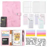 Budget Planner Deutsch mit Taschenrechner A6 Budget Binder Cash Stuffing Finanzplaner Sparchallenge Budgetplaner Geld Organizer Sparbuch Geldplaner Haushaltsbuch mit Geldfächer (Marmor Rosa)