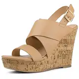 Allegra K Damen Holz Wedges Plateau Keilsandalen, Braun (braun), 42 EU