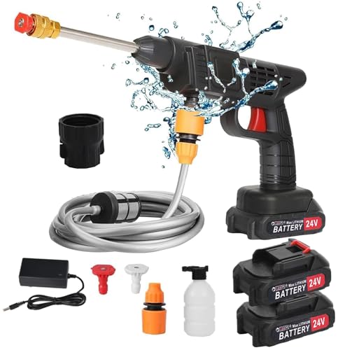 Akku Hochdruckreiniger Mobiler Hochdruckreiniger mit 1500mAh Akku 24V 35 Bar Kabellose Tragbare Hochdruck-Sprühwasserpistole mit 5m Schlauch und Zubehör Home Elektrische Autowaschpistole Schwarz