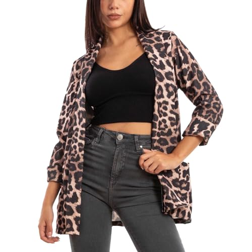 Toocool Blazer Damen Jacke Elegant Casual Basic Einreihig Frühling VI-80021, Leopard, One size