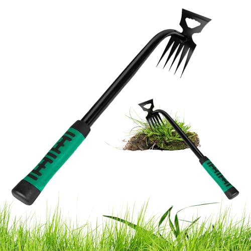 ARTGUTS Gartenarbeit Hand Unkrautstecher,Edelstahl Hand Unkrautstecher,Verbesserte Artenwerkzeug Unkraut Entferner Gerät,Unkraut Entferner Gerät Mit Stiel mit Stiel Gummigriff 6 Zähne Unkrautentferner