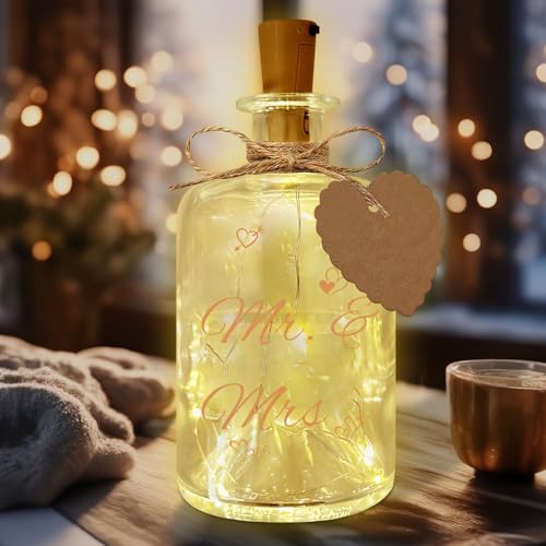LED Flaschenlicht Hochzeitsgeschenke Geld für Brautpaar, Geldgeschenkverpackung für Frauen, Briefpapier zum Schreiben von Segen, Bedruckt mit "Mr & Mrs", für Hochzeiten, Geburtstage, Hochzeitstag usw