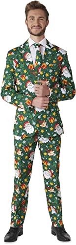 Suitmeister Herren Weihnachtsanzug - Weihnachten Santa & Elves Outfit - Tailliert Party Kostüme - Grün