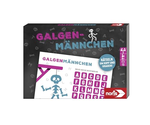 noris 606192093 Galgenmännchen Spielbock mit 100 Blatt - Format 21 x 14,8 cm - Spielspaß für Zuhause und unterwegs, Für 2 bis 8 Spieler im Alter ab 8 Jahren