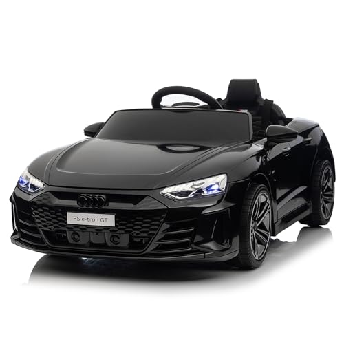 Bonnlo Audi RS e-tron GT Kinder Elektroauto, 12V lizenziert – 2.4G Fernbedienung, Doppelmotor, LED-Lichter, Musik, USB – Auto elektrisch Kinder, Elektrofahrzeuge, ferngesteuertes Auto ab 3 Jahre, Schw