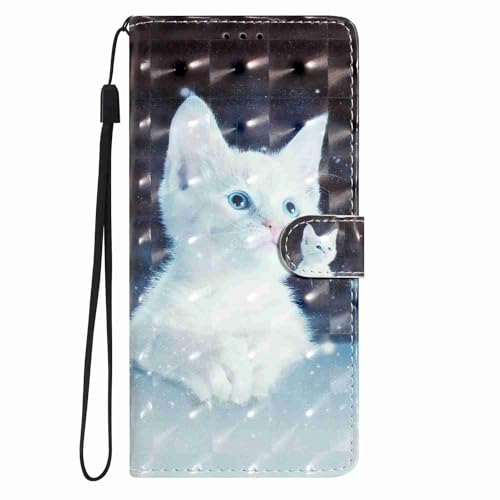 Beddouuk Handyhülle für Oppo Reno8 Pro 5G Hülle,Motiv Muster PU Leder Klapphülle mit Klappbar Lederhülle Schutzhülle Etui Flip Case-Weiße Katze