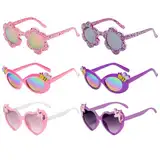 JSTHHTT 6 Stück Kinder Sonnenbrille, Daisy Runde Sonnenbrille, Süße Herz Sonnenbrille, Blumen Geformt Brille, Party Brille Rund, UV 400 Schutz, für Kleinkinder, Mädchen, Jungen, Strandparty