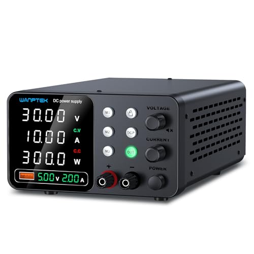 WANPTEK POWER Labornetzteil 30V 10A Labornetzgerät mit 3-Speicher und Sperrschlüssel, Netzgerät Regelbar mit OCP-Schutz/Ausgänge/USB-Schnellladung / 4-stellige LED-Anzeige