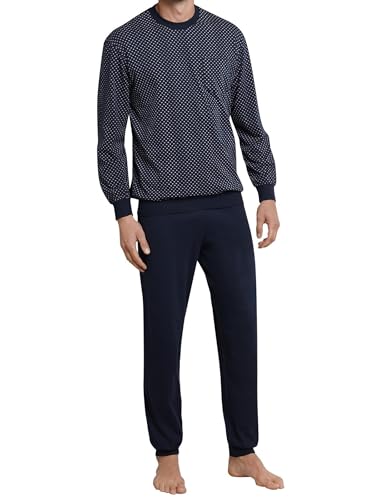 Schiesser Herren Schlafanzug Lang Mit Bündchen - Nightwear Pyjamaset, Dunkelblau_159620, 52 EU