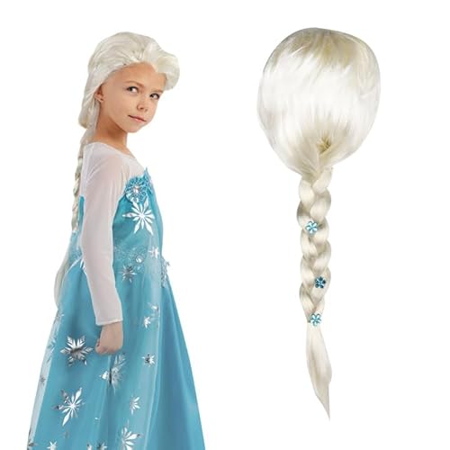 Hojalis Elsa Perücke, Prinzessin Elsa Perücke, Elsa Perücke Kinder, Elsa Haare, Perücke Kostüm Zubehö für Kinder Mädchen Geburtstagsparty Perücke Frauen Weihnachten Halloween Party Cosplay Karneval