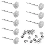 400 Stück Ohrstecker Rohlinge, Edelstahl Ohrringe, Hypoallergene Ohrstecker Mit Flachem Polster, Flache Runde Metall Ohrstecker, Ohrstecker Selber Machen, DIY-Schmuckherstellung, Silber 4 Mm