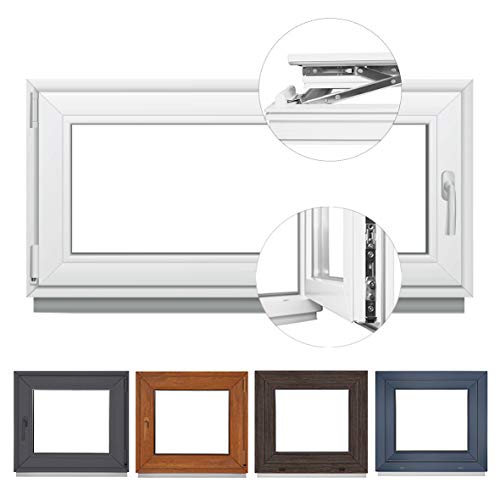 Fenster Kellerfenster Kunststofffenster BxH 80x40 cm 2 fach Verglasung Dreh Kipp Weiß – Premium (BxH 80x40 cm DIN links)