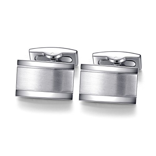 HONEY BEAR Herren Manschettenknöpfe Hochzeit Cufflinks Manschettenknopf Gebürstet-Silber Edelstahl (Silber)