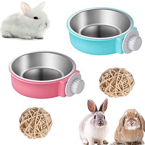 Hasen Näpfe Set, Groß Kaninchen Napf Hasen Schüssel und Hängende Hasen Schüssel Wassernapf aus Edelstahl für Hasen, Chinchilla, Meerschweinchen, Hamster Futternapf