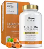 Kurkuma Ingwer Kapseln hochdosiert - Mit Curcuma Extrakt, Gerstengras, Kurkuma Pulver, Ingwer, Piperin, Curcumin - 90 vegane Kapseln - Alternative zu Tabletten