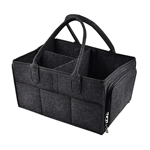 WUUDWALK Baby Windel Caddy Organizer Filztasche - Aufbewahrungstasche, Wickeltasche, Aufbewahrungskorb aus Filz, mit Reißverschlusstasche,Dunkelgrau