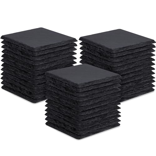 36 Stück Schiefer-Getränkeuntersetzer, GOH DODD 4 Zoll Schwarze Steinuntersetzer Set, Lasergravierte Blanko-Untersetzer mit Anti-Kratz-Boden für Zuhause, Büro, Küche, Wohnung, Bar, Quadrat