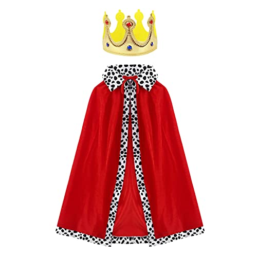 TSHAOUN Erwachsene King Queen Kostümset 2-teiliges Set König Königin Umhang mit Krone Samtumhang Königlicher Umhang Märchen Kostüme Erwachsene für Karneval Halloween Cosplay Mottoparty, 120cm (Rot)