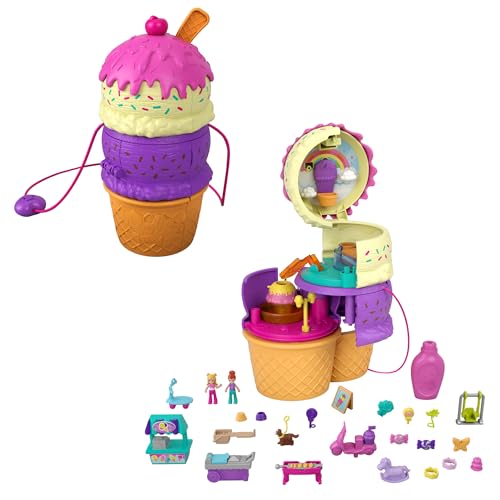 Polly Pocket HFR00 - Ausklappspaß-Schatulle Eiswaffel, Spielset in Form einer Eiswaffel, Spielplatz-Thema, drei Etagen, Spielzeug ab 4 Jahren