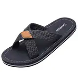 Harssidanzar Herren Cross Slide Sandalen Slip auf Bequeme Leichte Sommer Slipper Schuhe Für Innen und Outdoor Quick-Dry KM229EU,Schwarz, Größe 46