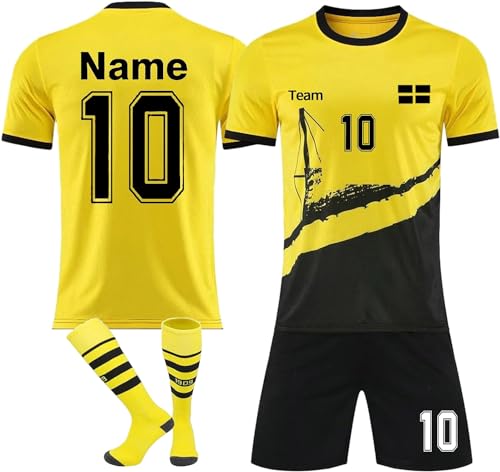 BVB Benutzerdefiniert Fussball Trikot Kinder Set Personalisierte Jeder Namen Nummer Team Logo Trainingsanzug T-Shirts, Shorts, Socke, Sommer Fussball Jersey für Jungen/Herren