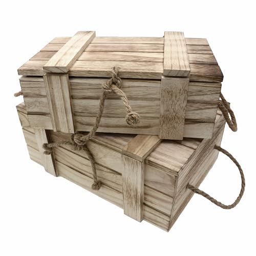 UNUS Holzkisten mit Deckel 2er Set Kisten Schatzkisten Schatztruhe Holz braun Truhen Geschenkbox