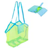 Strandspielzeug Tasche Groß, Strandtasche Netztasche für Sandspielzeug Wasserspielzeug, Wiederverwendbare und Faltbare Kinder Aufräumsack für Strand Picknick/Schwimmbad/Wäschesack/Familie Urlaub