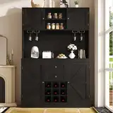 Küchenschrank mit verstellbaren Ablagen & Weinregal, Hochschrank Küchenbuffet mit 4 Türen & 2 Schubladen, Sideboard für Küche & Wohnzimmer, Buffetschrank, 120x40x188CM (Schwarz)