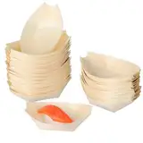 Bambus Fingerfood Schalen 50 Stücke, 8,5x6cm Snackschale für Sushi, Currywurst, Pommes, Vorspeisen & Knabbereien, Ökologische Einweg-Schiffchen für Party, Catering & Events