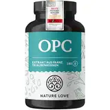 NATURE LOVE® OPC Traubenkernextrakt - 180 Kapseln - hochdosiert mit 800mg Extrakt je Tagesdosis - aus französischen Trauben - mit natürlichem Vitamin C - laborgeprüft, vegan, in Deutschland produziert