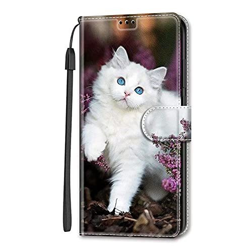 Miagon Brieftasche Cover für Samsung Galaxy A53 5G,Kreativ Malerei Magnetische Folio Hülle PU Leder Schutzhülle Tasche Case Ständer mit Kartenfächer,Katze Blume