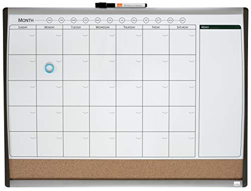 Nobo Kleiner Magnetischer Whiteboard-Planer mit Kork-Notiztafel, Wöchentliches & Monatliches Kalenderraster, Gewölbter Rahmen, Wandmontage, Zuhause/Büro, 585 x 430 mm, 1903813