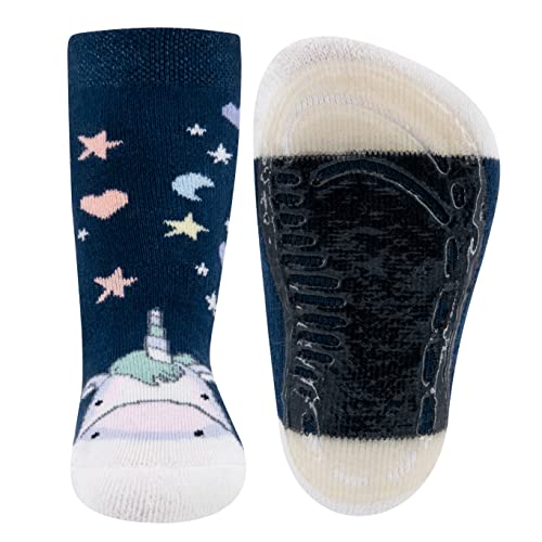 EWERS Stoppersocken Einhorn, Socken mit Antirutschsohle für Mädchen, Anti-Rutsch-Socken mit Gummisohle, MADE IN GERMANY, 1 Paar rutschfeste Kindersocken, Blau, Größe 27-28