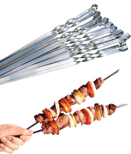 Profi BBQ Edelstahl Grillspieße, Extra Breit: 1 cm und Extra Stark 2 mm Dicke (10 St, 50cm) Fleischspieße für Fleisch + Gemüse, Schaschlikspieße, Mangal, Schampura, Spieße, Skewers, Schaschlik, Kebap