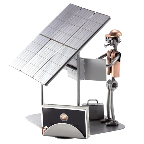 Steelman24 I Schraubenmännchen Solaranlagenbauer mit Visitenkartenhalter I Made in Germany I Handarbeit I Geschenkidee I Stahlfigur I Metallfigur I Metallmännchen