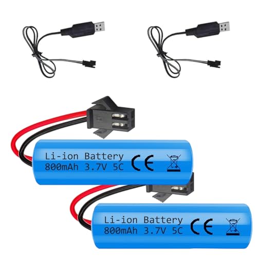 LUFEIS 2 Stück 800mAh 3.7V RC Akku, Wiederaufladbare Lithium-Batterien mit UBS Ladekabel SM-2P Stecker, Rechargeable Battery Compatible Für RC Fahrzeuge, Boote, Panzer, Auto, Roboter, Stunt Car