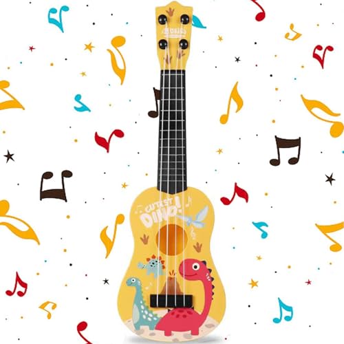 Mini Gitarre, Kindergitarre, Spielzeug Gitarre, Ukulele Gitarre Spielzeug, Gitarre Spielzeughen, Ukulele Kinder mit 4 Verstellbaren Seiten, für Kinder, Kleinkinder, Mädchen (41cm / Gelb)