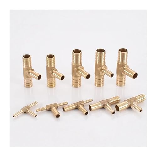 UGLJUNDU 1pc 4mm 5mm 6mm 8mm 10mm 12mm 14mm 16mm Tee Type Reducing Hose Barb Brass 3 Way Tube Pipe Fitting Coupling Joint Reducer (6-10-6mm OD)