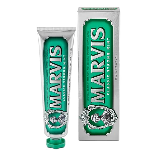 Marvis Classic Strong Mint Zahnpasta, 85 ml, Zahnpasta mit Geschmacks-Erlebnis-Garantie für belebende und langanhaltende Frische