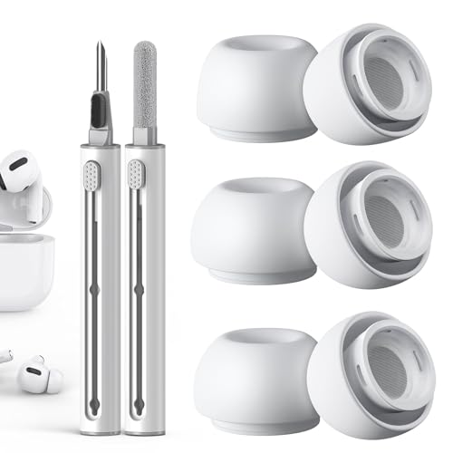 Ersatz-Ohrstöpsel für Airpods Pro 1/2 aufsätze mit Loch zur Geräuschreduzierung, Airpods Reinigungsset mit 3 Paar Silikon-Ohrstöpsel für Airpods Pro 2/1 die Ladehülle case, 3 Größen (S/M/L)-Weiß