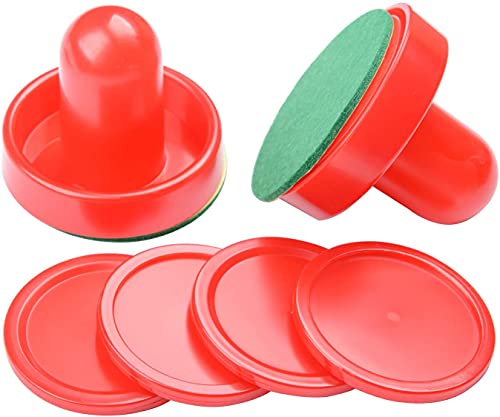 Air Hockey Pushers, 2 Stück 60mm Air Hockey Tisch Filzschieber mit 4 Stück Roten Pucks für Ersatz Pucks Tischhammer Torhüter für Tabellen Spiel