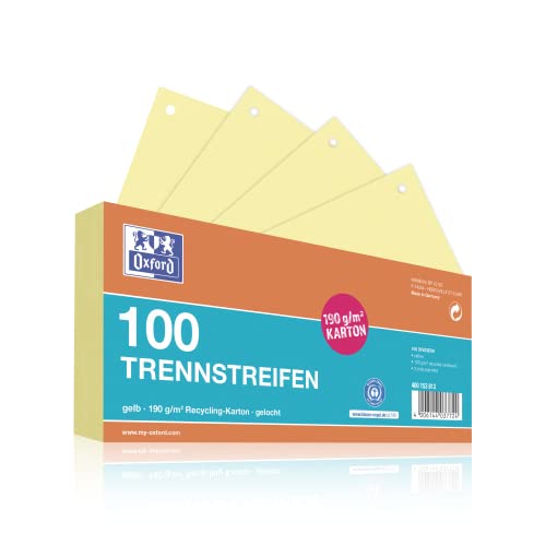 Oxford Trennstreifen, aus Karton, gelocht, 190 g/m², gelb, 100 Stück