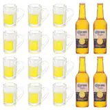 Cobee Miniatur Puppenhaus Bierbecher Flaschen Set, 12 Stück Mini Becher mit 4 Stück Bierflaschen Realistisches Bierglas Modell Puppenhaus Zubehör