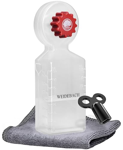 WEIDEBACH® Heizungsentlüftungsschlüssel mit Auffangbehälter (140ml), Heizungsentlüfter inkl. Mikrofasertuch & Mini Entlüftungsschlüssel für enge Zwischenräume, Entlüfter für jede Heizung, lange Form