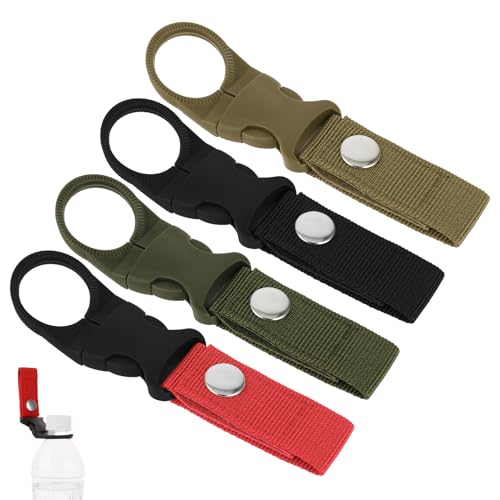 4 Stück Wasserflasche Schnalle Halter, Nylon Gürtel Karabiner Flaschenhalter Clips Flaschenclip Gürtel Outdoor Gurtband Karabinerhaken für Reisen Angeln Wandern Camping Outdoor Aktivitäten