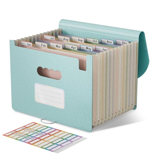 EcoStash Dokumentenmappe A4 12 Fächer, Weizenstroh Fächermappe Sortiermappe Bunte Datei Ordner Organizer, Akkordeon Aktenmappe Ordnungsmappe, BPA-frei, Zurück zur Natur, Gesundes Leben-Himmelblau