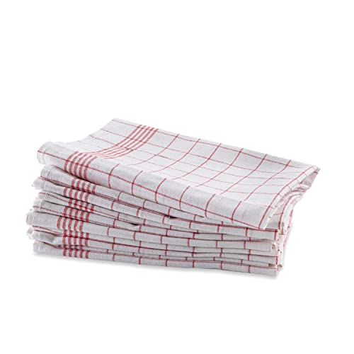 Bertsch Hotelwäsche GmbH 10er Set Geschirrhandtuch aus Halbleinen, kariert, rot-Weiss, 50x70cm (rot)