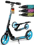 DAUM® Klappbarer Kickscooter (Blau), Höhenverstellbarer Scooter Kinder und Erwachsene bis 100kg, Leichter Kinderroller ab 8 Jahren, 20cm Räder, Cityroller, Hinterradbremse